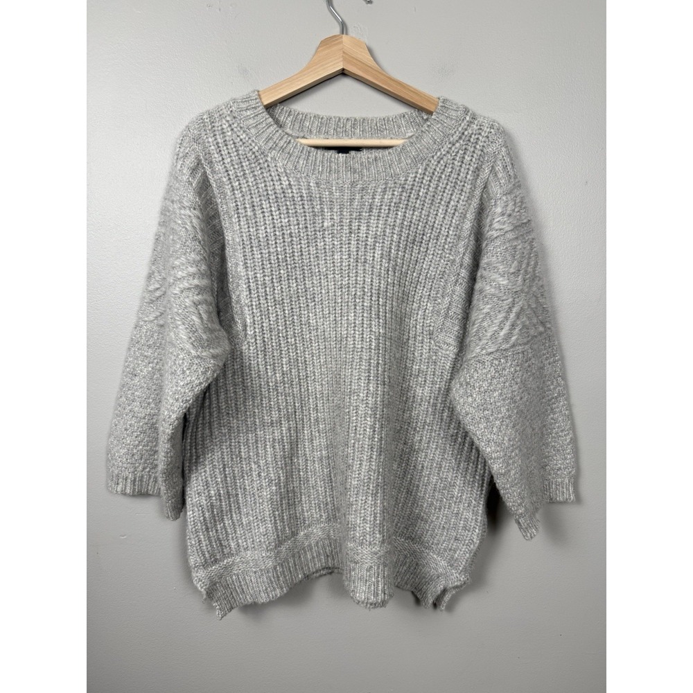 J Crew Chunky Knit Alpaca Merino Wool Sweater Gray Earth Tone Women's M Crewneck